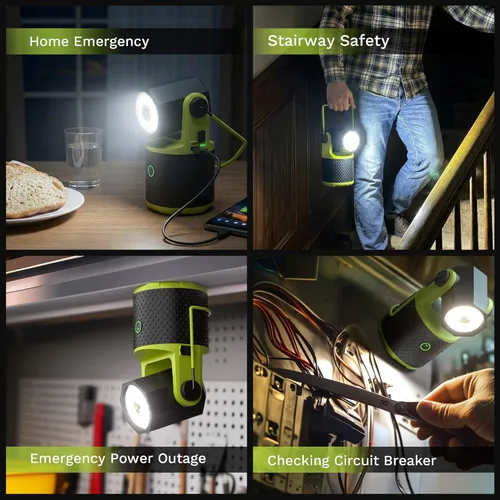 Vista 6 de CLAKAP Linterna LED para campamento, linterna recargable de 3000 lúmenes, linterna giratoria de 180°, luz de campamento portátil con cargador