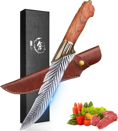 Vista 13 de ROCOCO Cuchillo japonés de Damasco – Cuchillos afilados para pelar frutas y carne, para el hogar, cocina, barbacoa, 5.3 pulgadas