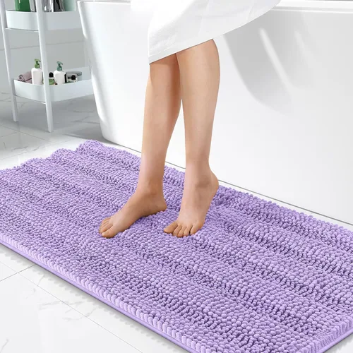 Vista 374 de OLANLY Alfombras de Baño Gruesas de 47 x 20 pulgadas, Extra Suaves Absorbentes de Chenilla a Rayas, Respaldo de Goma, Lavables y Secables a Máquina