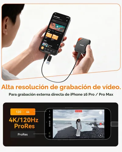 Vista 3 de SSD externa portátil de 512 GB USB-C de hasta 2000 MB/s unidad de estado sólido Negro y naranja
