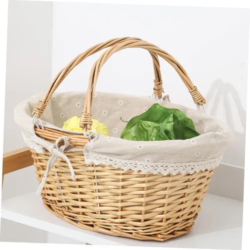Vista 3 de Yardwe Cesta de almacenamiento tejida de sauce elegante, 2 piezas, para decoración de niña de flores, boda, picnic