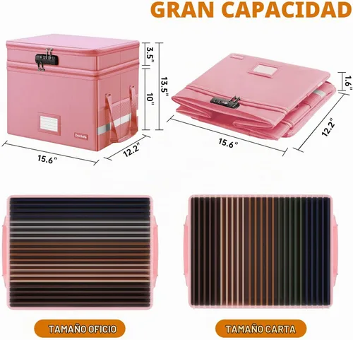 Vista 7 de Caja de archivos DocSafe con cerradura, caja de documentos ignífuga de múltiples capas, organizador de almacenamiento de archivos plegable con Beige