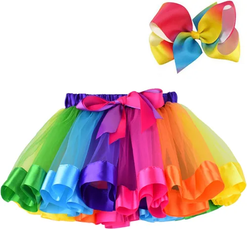BGFKS Falda tutú de tul de ballet en capas para niñas pequeñas con lazos coloridos para el cabello
