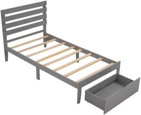 Vista 6 de anwickjeff Base de cama de tamaño individual con cajones de almacenamiento, marco de cama individual de plataforma de madera individual, cama