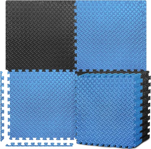Vista 10 de BEAUTYOVO Tapete de ejercicio tipo rompecabezas con 12/24/48 baldosas de espuma entrelazadas para gimnasio, baldosas de espuma EVA de 24'' x 24
