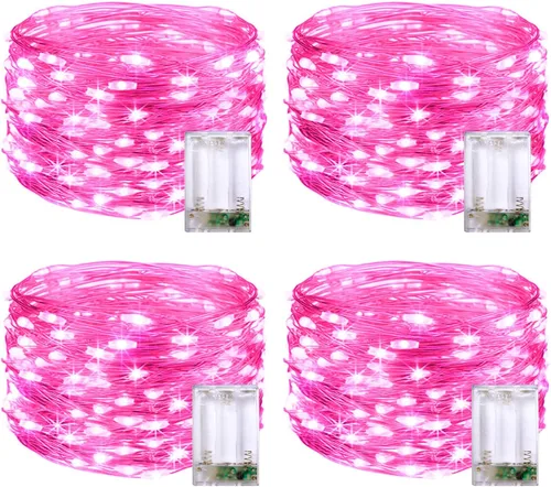 Vista 23 de JMEXSUSS Paquete de 4 unidades de 50 luces LED multicolor de hadas operadas por batería, cada una de 16 pies, luces de Navidad multicolor