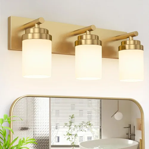 Vista 36 de IZORRO Lámpara de tocador de baño, 3 luces de 22 pulgadas de níquel cepillado sobre espejo, con pantalla de vidrio blanco, luces modernas de tocador