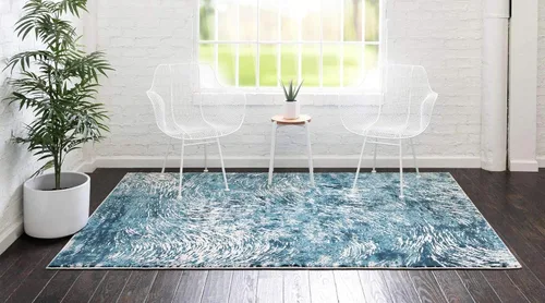 Vista 4 de Unique Loom Oasis Collection - Alfombra de área moderna, de pelo alto y bajo, envejecida, vintage, abstracta (2' 0 x 3' 0, rectangular, azul/gris)