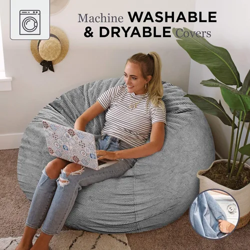 Vista 6 de CordaRoy's Puf de Chenilla - Silla Puf Convertible - Funda de Tela de Chenilla Lavable a Máquina - para Sótano, Sala de Estar, Sala de Juegos, Carbón