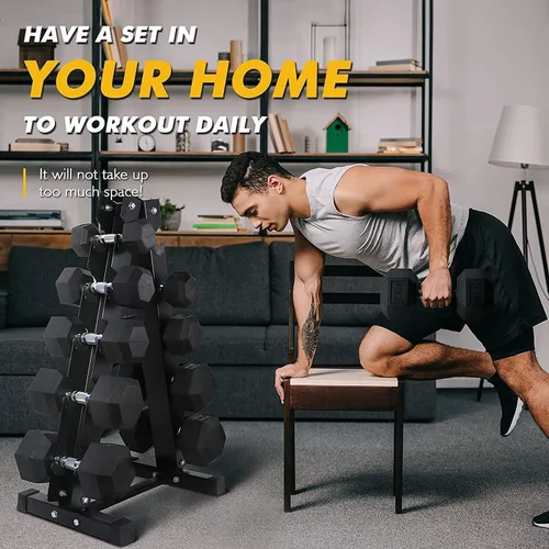 Vista 8 de RITFIT Rubber Hex Dumbbells Set with Rack, 180-780LB Heavy-Duty Cast Iron Core, Knurled Chrome Handle, Space-Saving Storage Rack for Home Gym