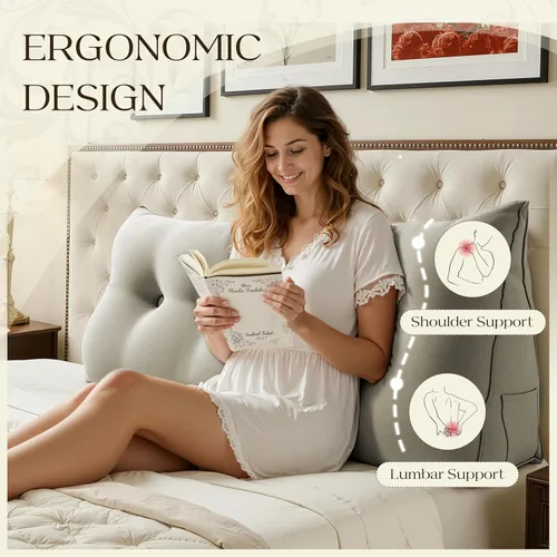 Vista 3 de WOWMAX Almohada ergonómica para cabecero para cama de tamaño matrimonial, almohadas tapizadas multifuncionales para cabecero, tableros portátiles