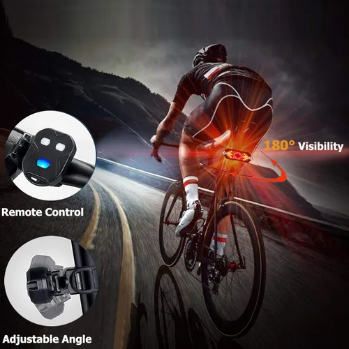 Vista 7 de Luz trasera de bicicleta con señales de giro, luz trasera de bicicleta recargable con control remoto, luz trasera LED brillante de advertencia
