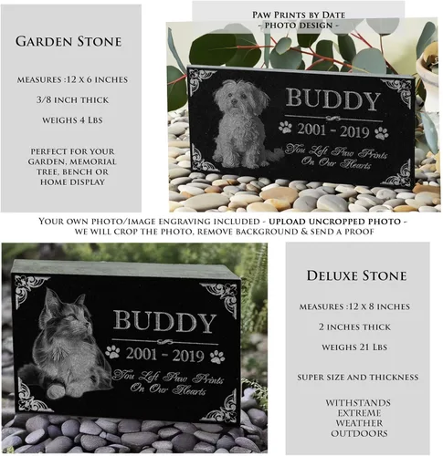 Vista 3 de You Left Paw Prints on Our Hearts - Piedras conmemorativas para mascotas, lápida personalizada, placa de jardín de granito negro absoluto grabada