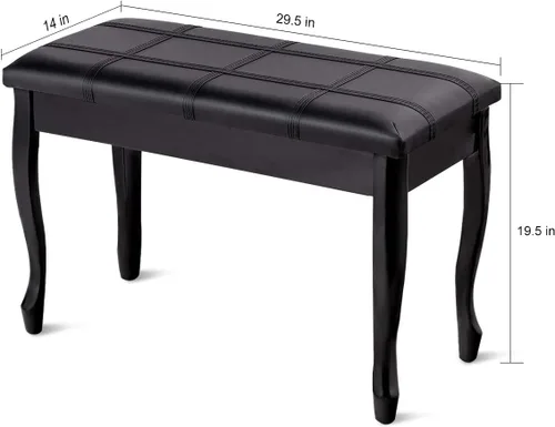 Vista 3 de GOFLAME Taburete de banco de piano con cojín acolchado y almacenamiento de música, asiento de piano resistente con asiento acolchado de piel