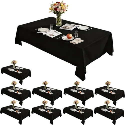 Vista 10 de Mantel rectangular de microfibra lavable en negro, mantel decorativo de poliéster para mesa, mantel limpiable para decoración