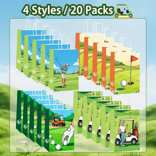Vista 4 de Yowget 20 bolsas de regalo de golf, decoraciones de fiesta temática de golf, bolsas de dulces con asa para suministros de fiesta de cumpleaños