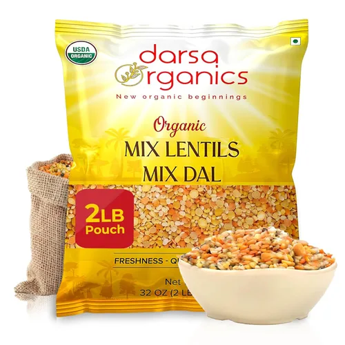 Darsa Organics Lentejas mixtas (Panchratna Dal) 2 libras | USDA Orgánico, sin OMG, Kosher | Superalimento rico en proteínas y fibra | Ideal para