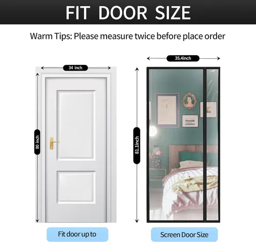 Vista 3 de Cortina de puerta aislada reversible transparente con apertura lateral izquierda o derecha, cubierta térmica magnética de puerta con mosquitera