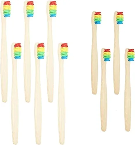 Vista 7 de SEVENHEAD 10 cepillos de dientes de bambú cerdas suaves de madera para adultos, cepillos de dientes naturales biodegradables libres de BPA
