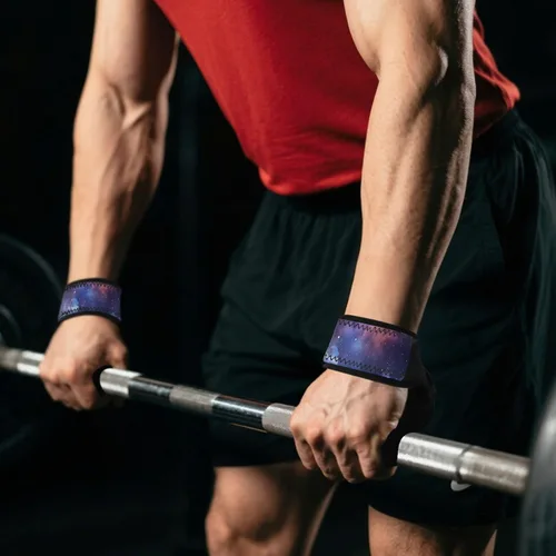 Vista 7 de Purple Gradient Starry Sky Lifting Wrist Straps for Weightlifting, Bodybuilding, Strength Training Padded Neoprene