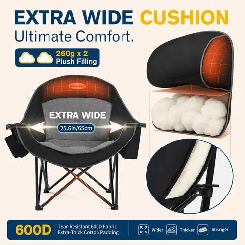 Vista 4 de Silla de campamento de gran tamaño para adultos, silla acolchada para Gris negro