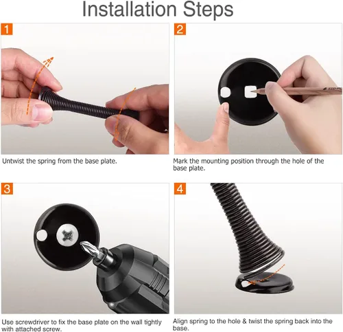 Vista 6 de Paquete de 2 topes de resorte para puerta, color negro, topes de puerta de resorte flexibles de 3-1/4 pulgadas con puntas de parachoques de goma