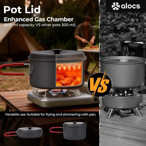 Vista 7 de Alocs Camping Cookware Set Camping Gear, Compact Camping Pots and Pans Set, Durable Hard Alumina Camping Cooking Set for Outdoor Backpacking Camping