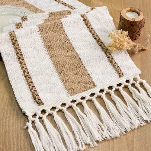 Vista 12 de FEXIA - Camino de mesa bohemio con borlas, para decoración del hogar, de macramé para decoración de habitación, comedor, dormitorio, despedida