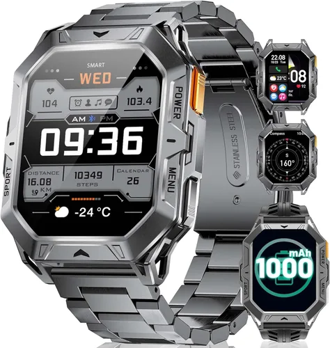 TX1 - Reloj inteligente militar para hombre, 1000 mAh, batería de 80 días de duración, reloj inteligente AMOLED de 2.13 pulgadas, más de 100 modos