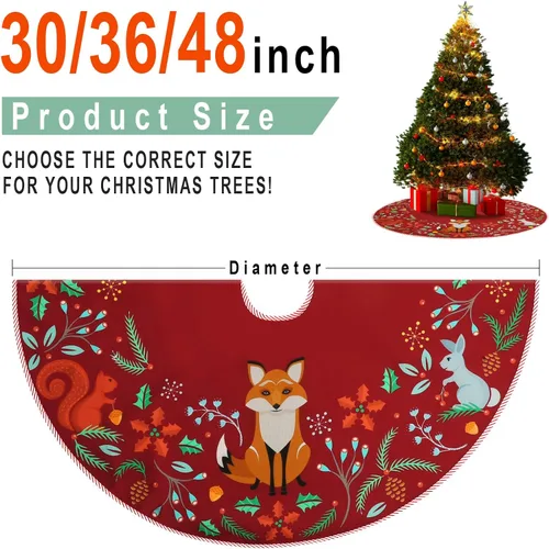 Vista 3 de Falda de árbol de Navidad de 36 pulgadas, animales del bosque, decoración de falda de árbol de Navidad para casa de campo, rústico, Navidad