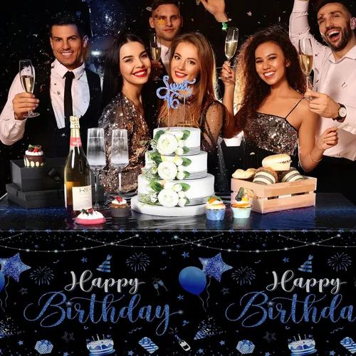 Vista 6 de Tudomro 1 mantel rectangular de plástico para decoración de fiesta de cumpleaños, para mujeres y hombres, suministros de fiesta de baby shower, 108