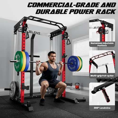 Vista 8 de C21 Power Cage 2000LBS Multi-Function Power Rack with Independent Dual Pulley System, All-in-One Squat Rack for Cable Crossover, Home Gym Workout