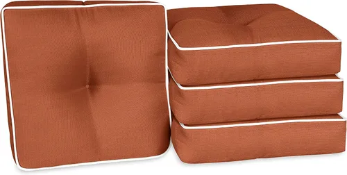 Suntastic O'Linen - Juego de 4 cojines de mimbre para asiento de exterior e interior, para muebles de patio, 18 x 19 x 5 pulgadas, naranja quemado