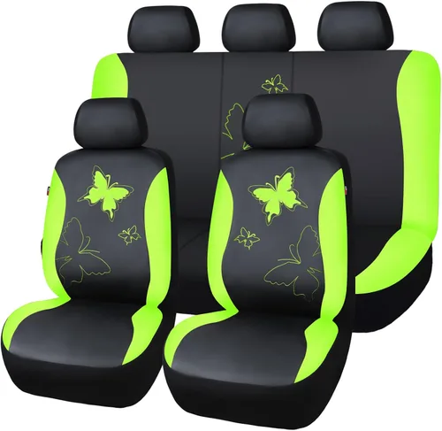 Vista 28 de Flying Banner - Juego completo de fundas para asiento de automóvil Butterfly, estilo universal de moda para mujer, para banco trasero (divisible)