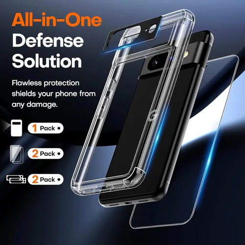 Vista 3 de TAURI - Funda 5 en 1 para Google Pixel 8, no amarillea, 2 protectores de pantalla de cristal templado + 2 protectores de lente de cámara, protección