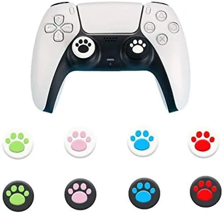 Vista 2 de Juego de 2 fundas de agarre para pulgar para PS5 PS4 Xbox one Xbox 360 Wii U NS Pro pata de gato color rosa