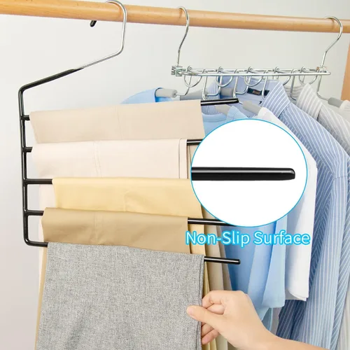 Vista 6 de Nature Smile Pants Hangers 3pack, Heavy Duty Multi Layers Space Saving Slack Hangers,Non Slip 5 Tier Open-Ended Pants Hanger Closet Storage