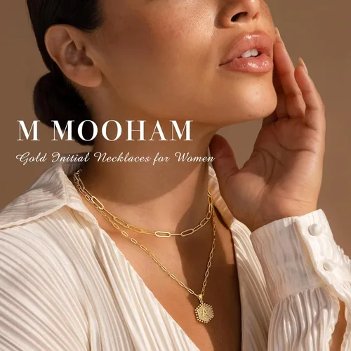Vista 3 de M MOOHAM - Delicado collar de oro para mujer, de 14 quilates, en capas, lindos collares con letra hexagonal con inicial para mujer, regalos