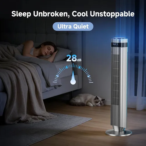 Vista 4 de 36 Inch Tower Fan for Bedroom, 22.3ft/s Velocity Standing Fan with 28dB Quiet for Sleep, Remoter, LED display, 5 Speeds, 4 Modes, 12H Timer