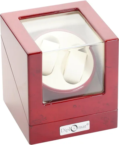 Diplomat Bobinadora de reloj doble de madera de cerezo con interior de cuero blanco roto, Cereza, Japonés