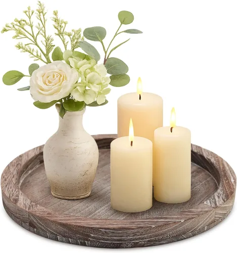 Vista 14 de Bandeja decorativa redonda para mesa de café, mesa de comedor, encimera, pequeñas bandejas de servir de madera, decoración de cocina de granja