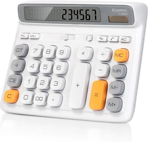Vista 9 de Comix Calculadora de escritorio con pantalla LCD grande de 12 dígitos, batería solar de doble alimentación, calculadora básica con teclas grandes