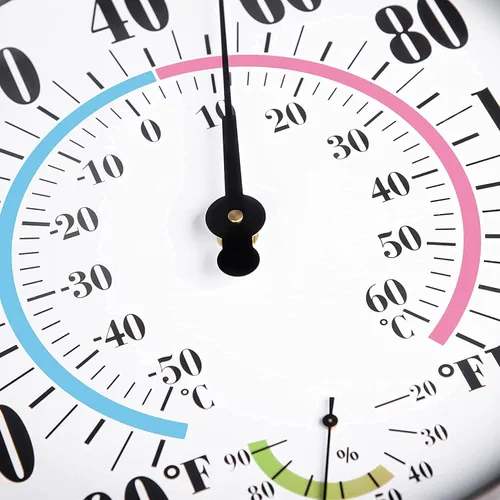 Vista 7 de Termómetro para exteriores de 12 pulgadas con números grandes, termómetros decorativos para exteriores para patio, termómetro de pared higrómetro