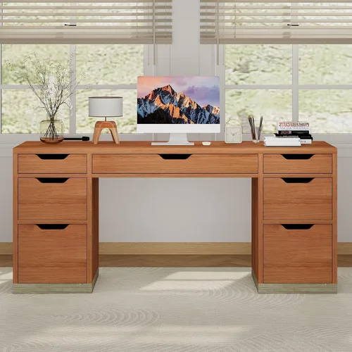 Vista 8 de MaverickFurni Office Desk with Drawers, 54 Inch Computer Desk with 7 Drawers for Bedroom, Small Executive Desk with Stoarge Drawers for Work Study