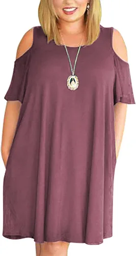 Vista 9 de Kancystore Vestido casual de verano para mujer, talla grande, con bolsillos Albaricoque