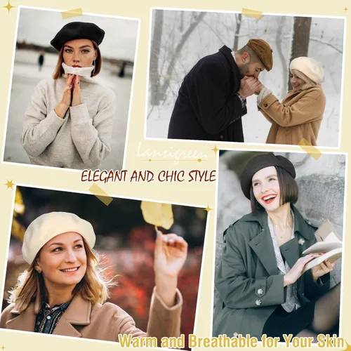 Vista 6 de Gorro de boina con extensiones de cabello, sombrero clásico de lana francesa adjunta, 12 pulgadas, lacio, corto, Bob sintético, para mujer, marrón