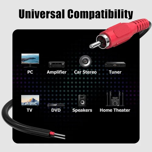 Vista 6 de Cable RCA a altavoz, 18 AWG, paquete de 2 adaptadores de enchufe macho RCA de 6 pies a cable desnudo extremo abierto, cable de audio UIInosoo, rojo