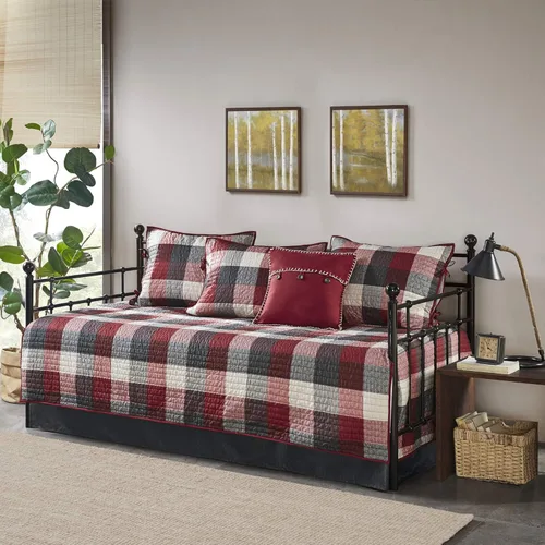 Vista 16 de Madison Park Ridge - Juego de funda para sofá cama, diseño reversible con estampado de espiga a cuadros estilo cabaña rústica, ropa de cama de lujo
