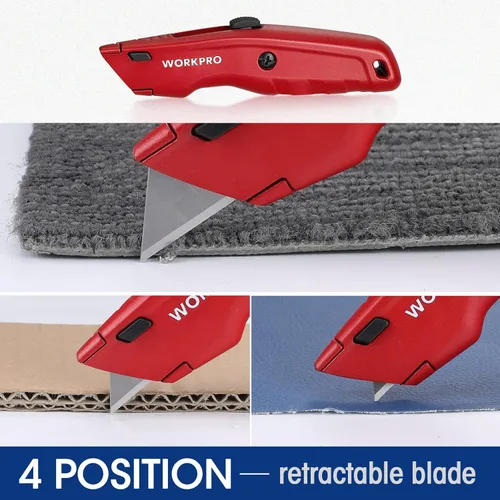 Vista 5 de WORKPRO Cuchillo Utilitario Premium, Cortador de Caja Retractable Todo Metálico de Alta Resistencia, Cuchillo de Afeitar con Cambio Rápido