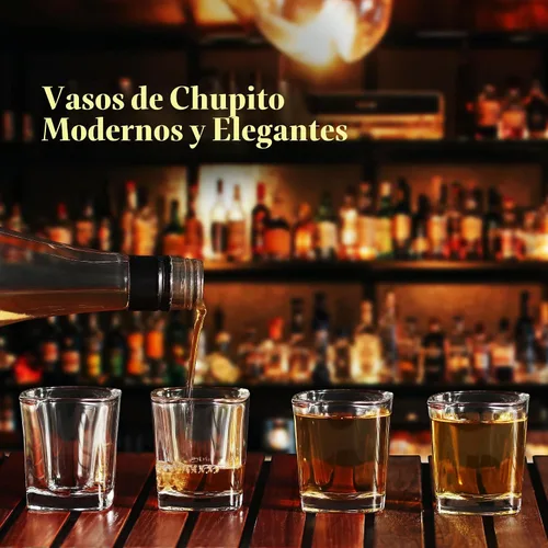 Vista 2 de QUAFFER Vasos de chupito cuadrados de base pesada de 2 onzas (juego de 4) – Vaso de chupito moderno – Vodka clásico de whisky vodka tequila Jerez